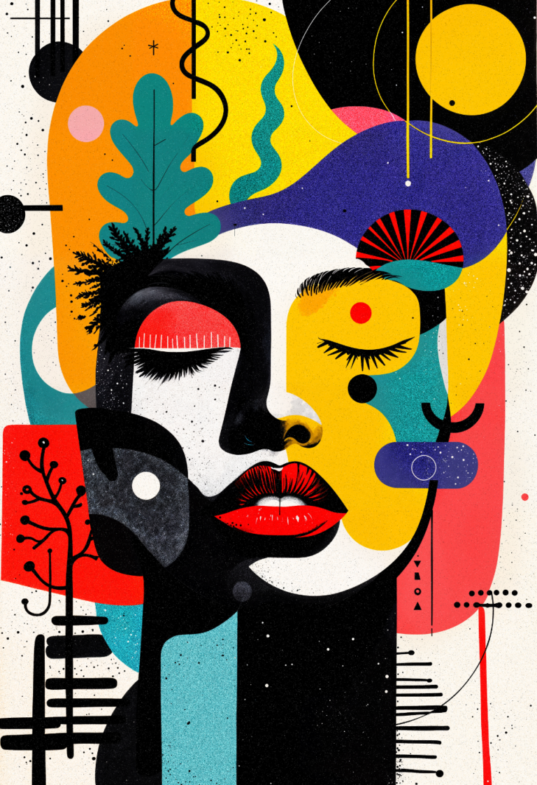 visage abstrait couleurs vives style pop art